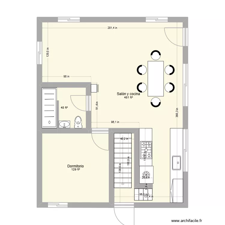 Casa americana. Floor plan with 3 and 61 m² Casa americana. Floor plan with 3 and 61 m²