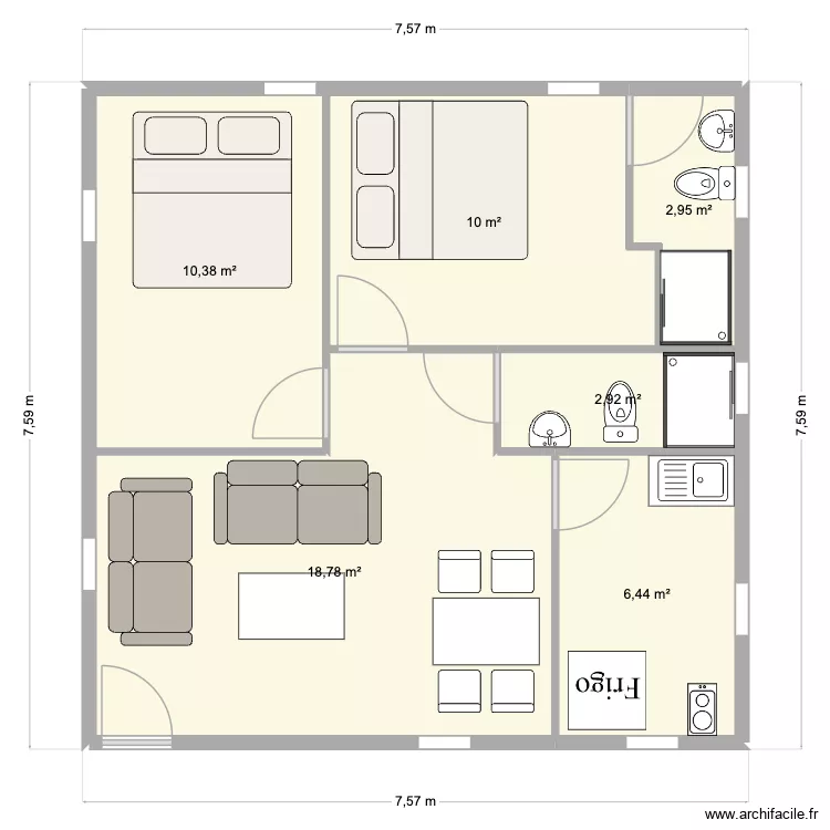 Pigeon 2. Floor plan with 6  and 51 m²