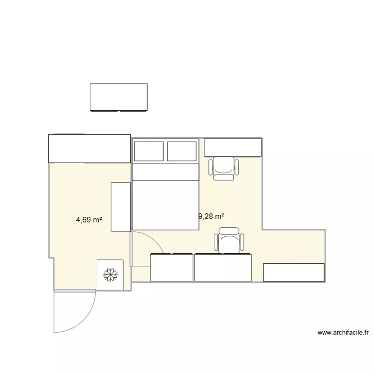 depa. Floor plan with 2  and 14 m²