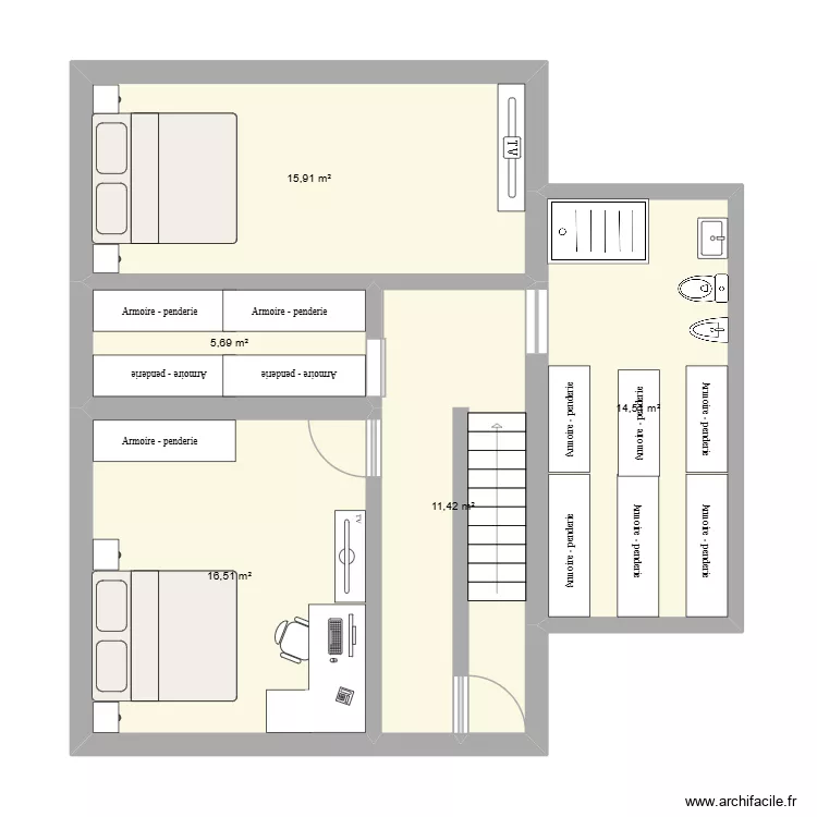etage. Floor plan with 5  and 64 m²