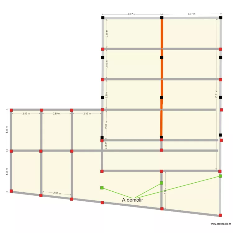 emplacement colonnes trapeze. Floor plan with 