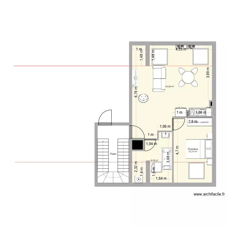 Beynost sous combles Appart T2. Floor plan with 