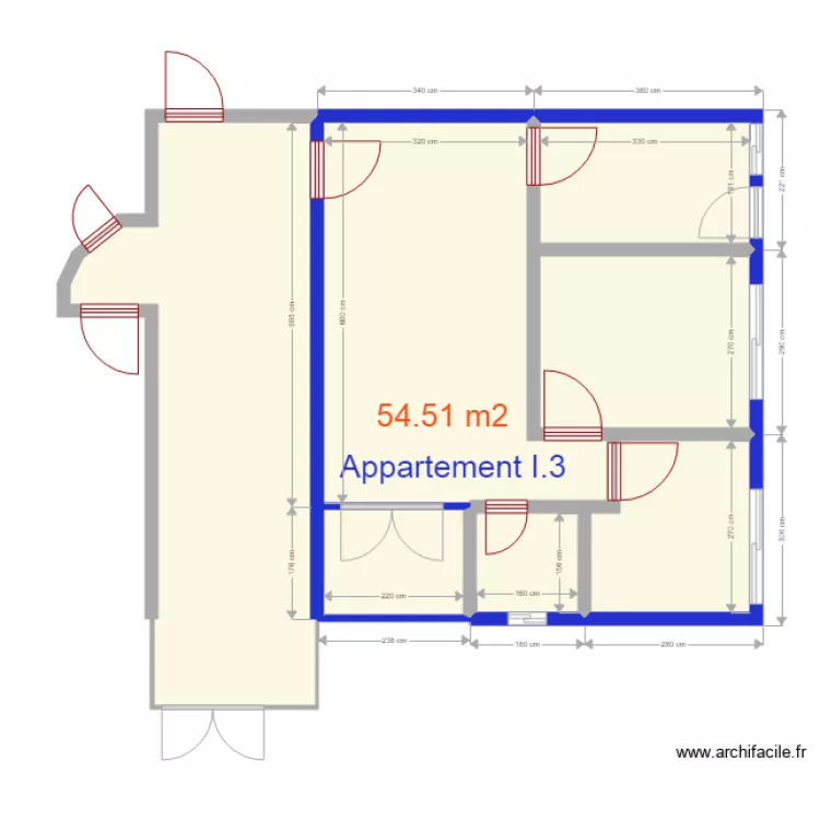 Superficie appartements I3. Floor plan with 