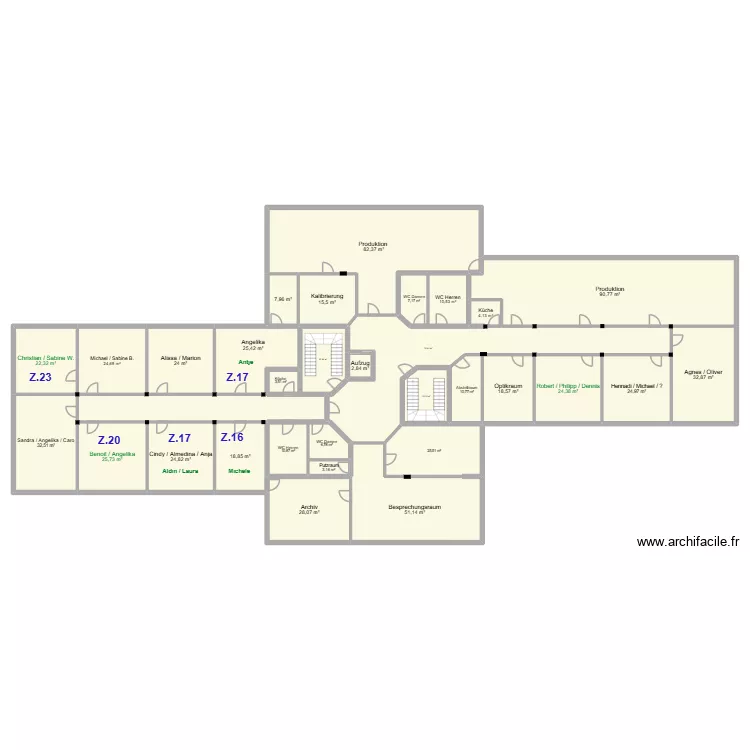 Vistec // 1. OG mit Z-Nummern. Floor plan with 32 Rooms and 802 m² Vistec // 1. OG mit Z-Nummern. Floor plan with 32 Rooms and 802 m²