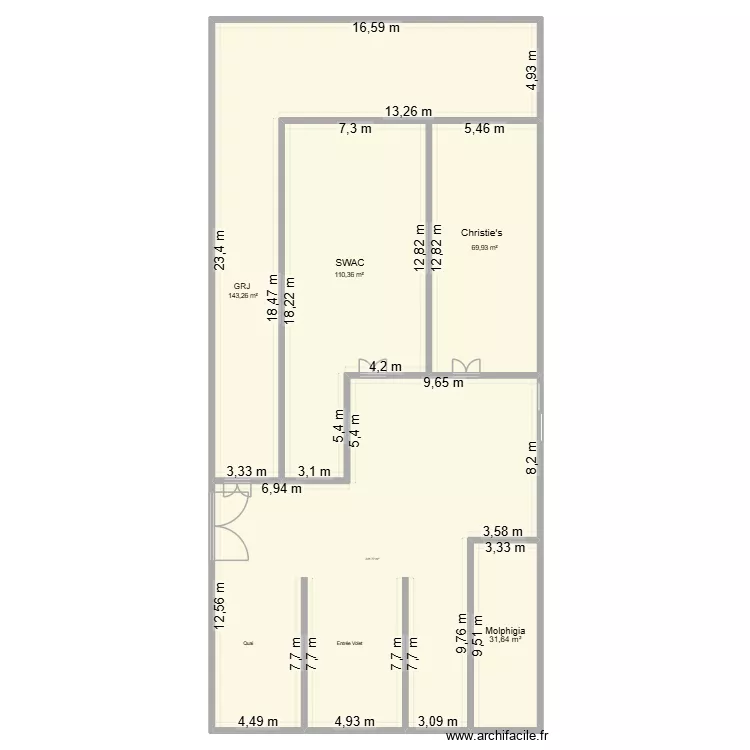 35 RDC. Floor plan with 5  and 577 m²