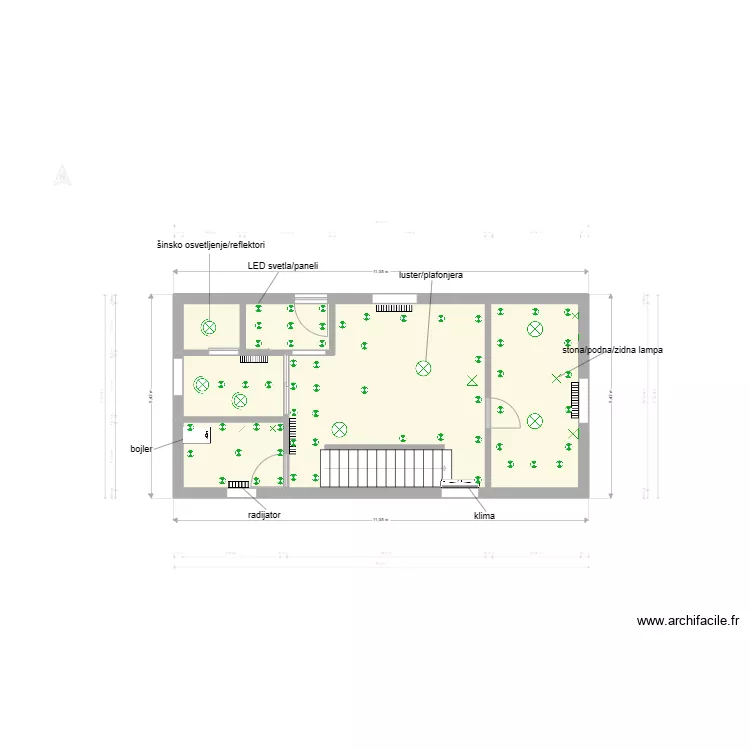 Stanislava Jelić - kuća u Takovu prizemlje - raspored osvetljenja . Floor plan with 