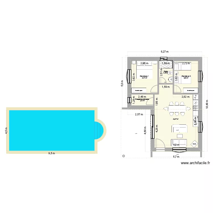 caseta 4. Floor plan with 5 rooms and 59 m²