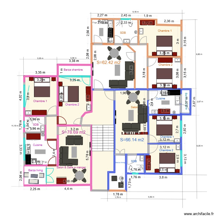 Superficie Appartements II et III. Floor plan with 0 room and 0 m2