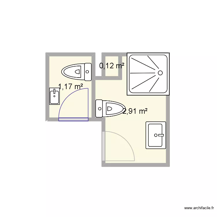 Bath room RON. Floor plan with 3  and 4 m²
