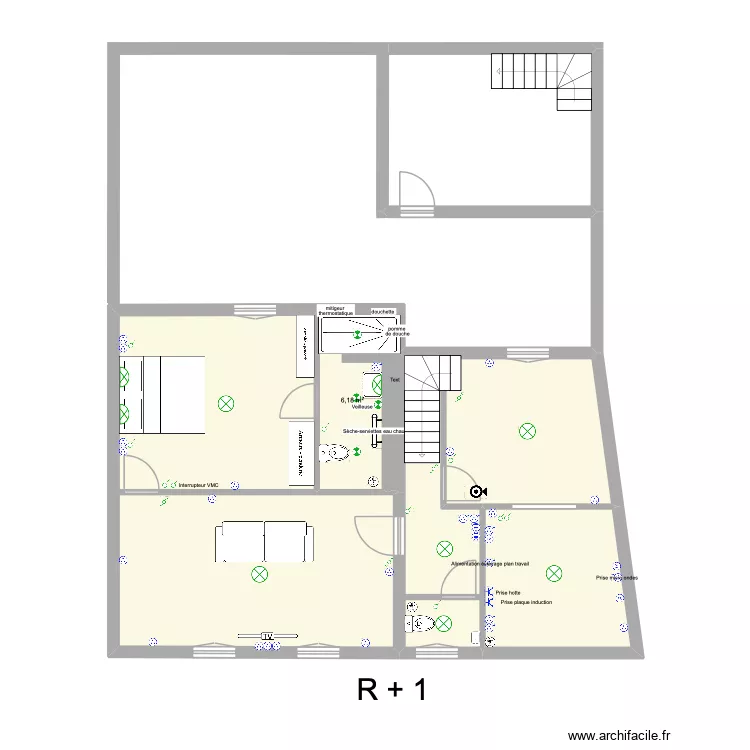 R + 1 n&deg; 5-7. Floor plan with 4 rooms and 77 m²