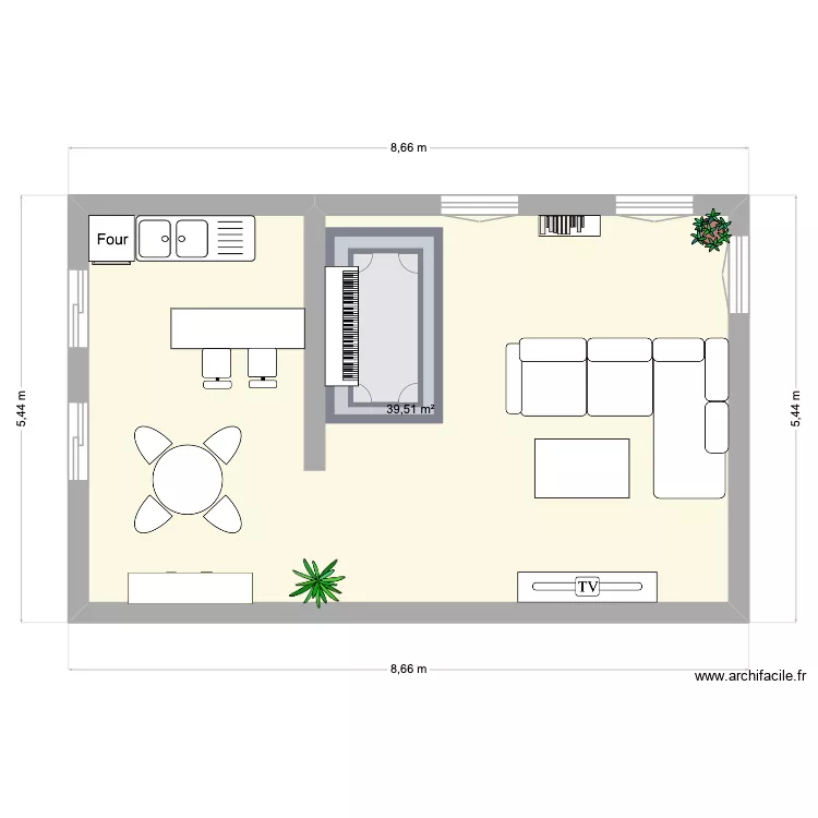 living room. Floor plan with 1  and 40 m²