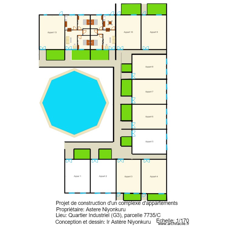 Vue en plan hotel appart. Floor plan with 0 room and 0 m2