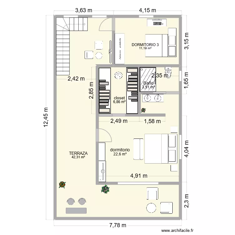 CASA LA FRANCIA CECILIA planta alta. Floor plan with 5  and 86 m²