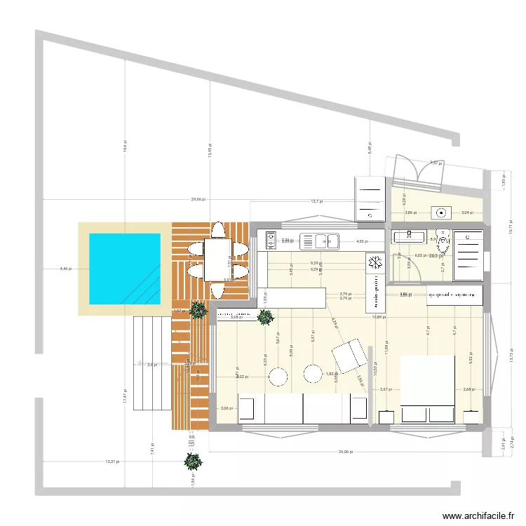 maison sud. Floor plan with 1  and 4 m²