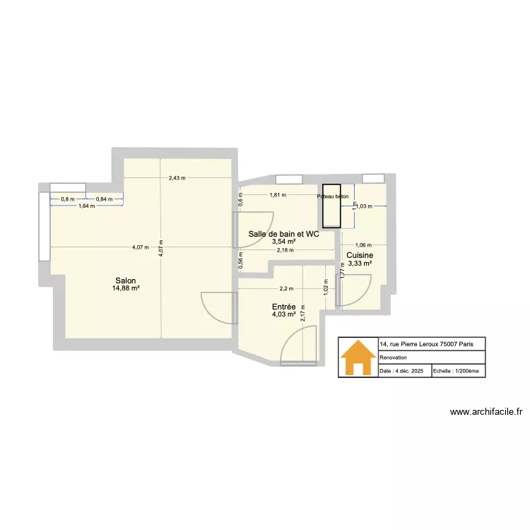 Pierre Leroux v2. Floor plan with 4  and 26 m²