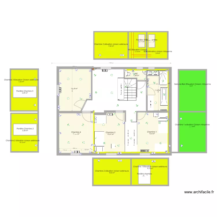 Agrandissement DSFA 1er etage Cloisons internes et p&eacute;riph&eacute;riques v7 avec &eacute;lectricit&eacute;. Floor plan with 