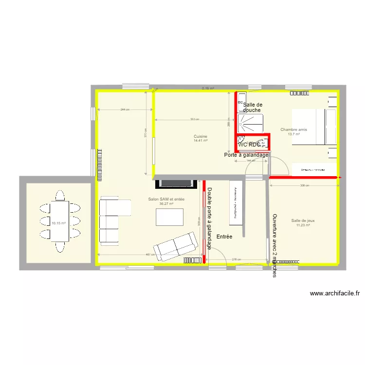 DSFA RDC cloisons internes et p&eacute;riph&eacute;riques. Floor plan with 