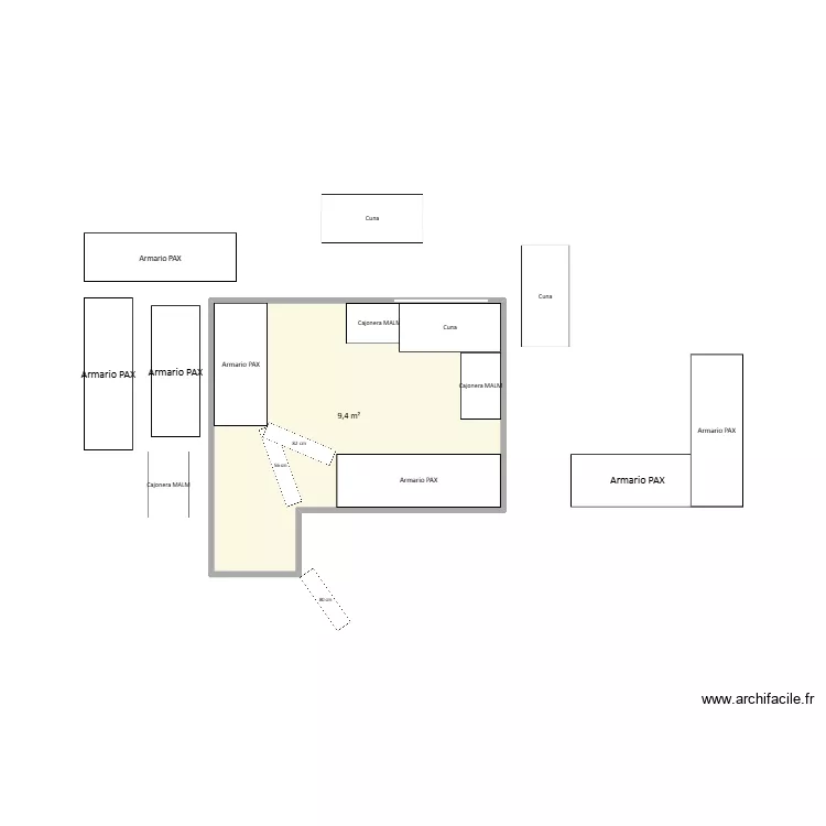 Habtiacion peque&ntilde;a. Floor plan with 1  and 9 m²
