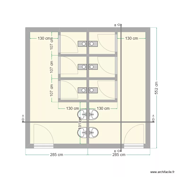 toilettes visiteurs vue en plan. Floor plan with 