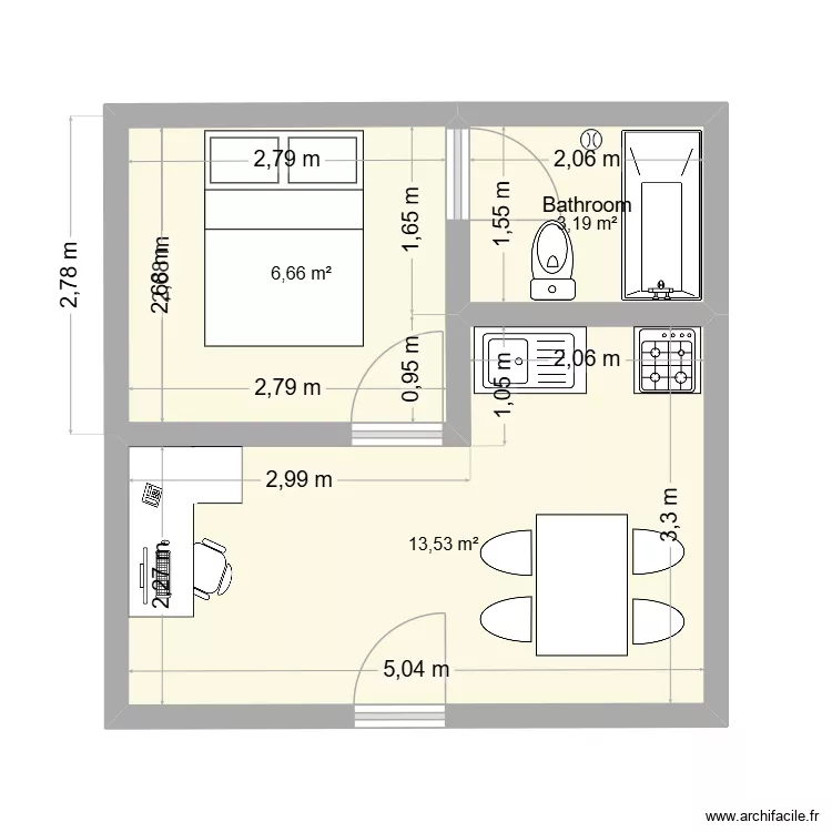 cassa 5 x 5. Floor plan with 3  and 23 m²
