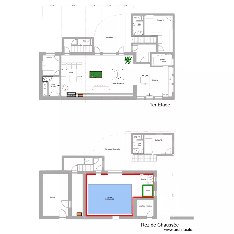 Pac&eacute;  Projet 4 Grange. Floor plan with 15  and 265 m²