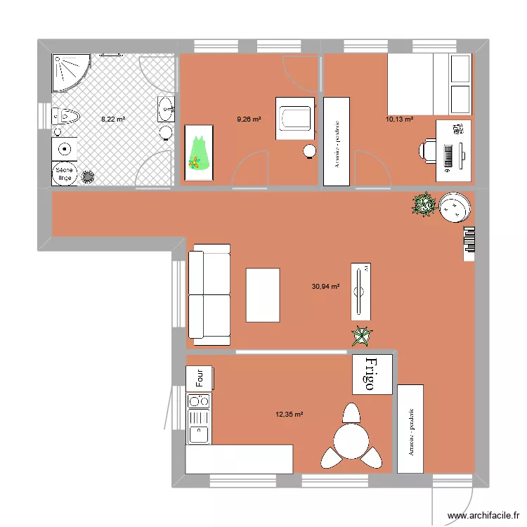 projet_design. Floor plan with 5  and 71 m²