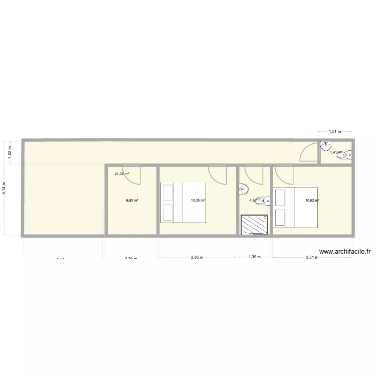 Montngafula. Floor plan with 6  and 58 m²