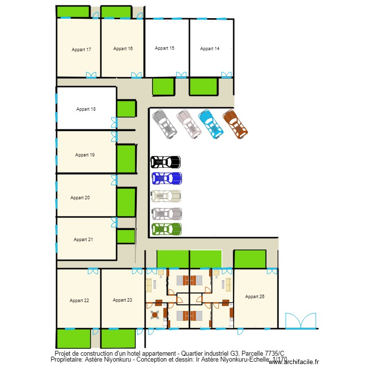 Vue en plan hotel appart dom. Floor plan with 0 room and 0 m2