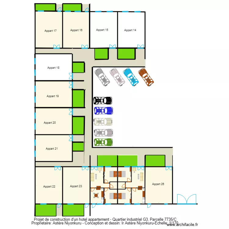 Vue en plan hotel appart dom. Floor plan with 