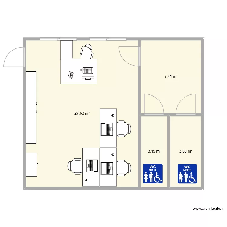 Batiment Modulaire Accueil. Floor plan with 4  and 42 m²