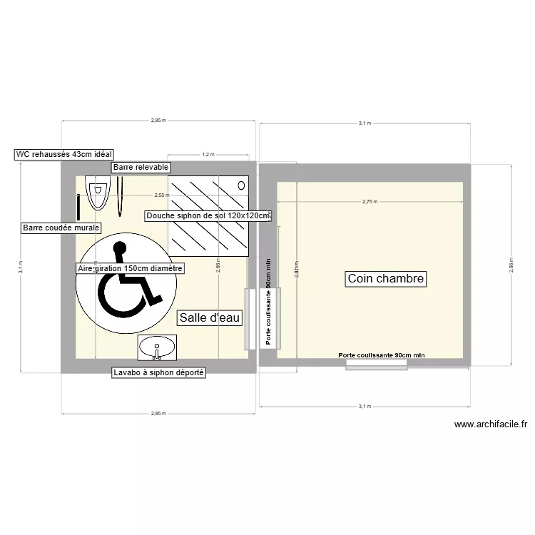 Cr&eacute;ation annexe GON. Floor plan with 2  and 14 m²