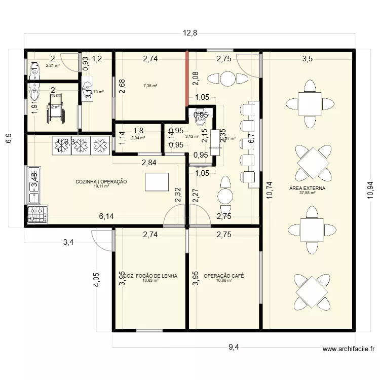 AMAURY&CASSIA_CAF&Eacute;. Floor plan with 11  and 117 m²