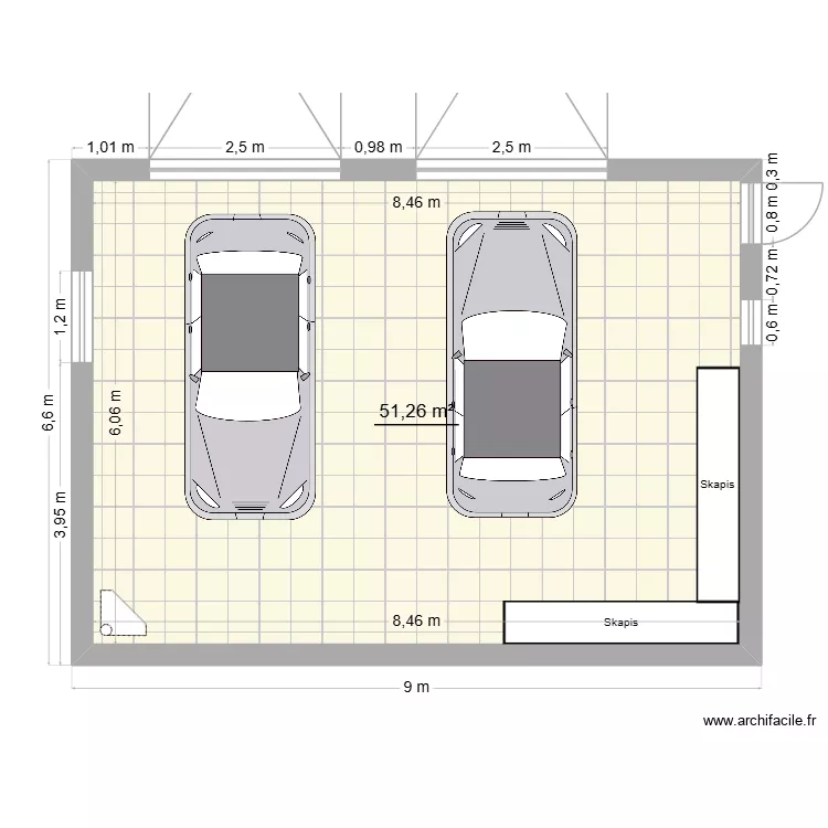 Garāžas plāns. Floor plan with 1  and 51 m²