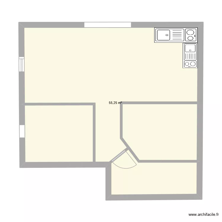 RDC. Floor plan with 1  and 55 m²