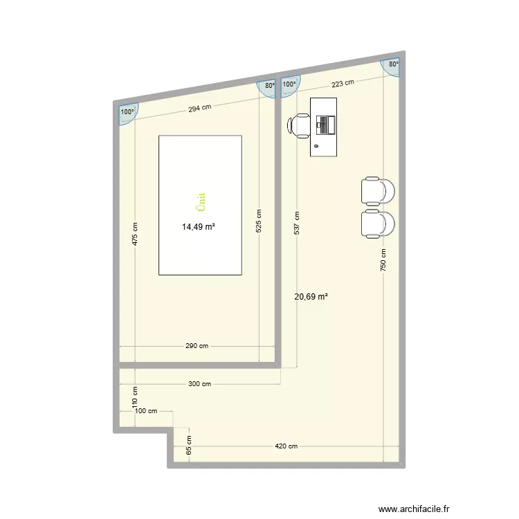 klinik. Floor plan with 2  and 35 m²
