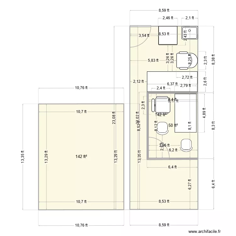 DES. Floor plan with 3  and 31 m²