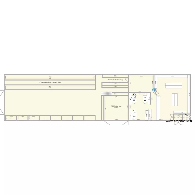 Temp warehouse with shop and offices. Floor plan with 