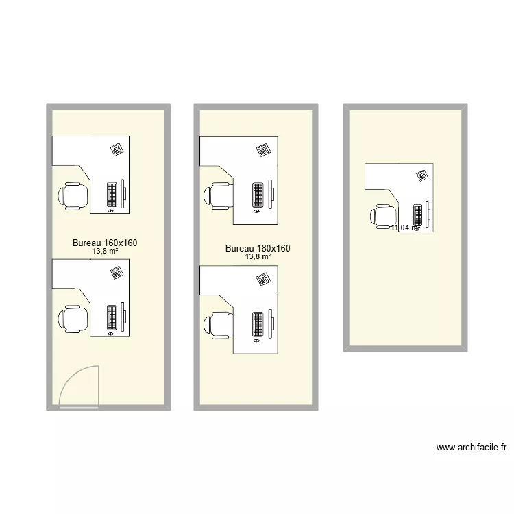 Id&eacute;e Bureau Modulaire. Floor plan with 3  and 39 m²