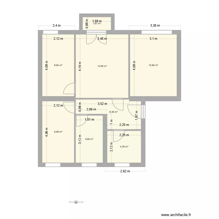 Santos Martires. Floor plan with 8  and 63 m²