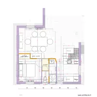 plan meublé version site parentale avec porte galandage avec arbitrage taille actuelle / taille ideale de la SaM et de la chambre Avec mesures