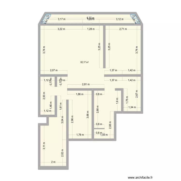 digoine 48 3r 1a. Floor plan with 2 rooms and 67 m²