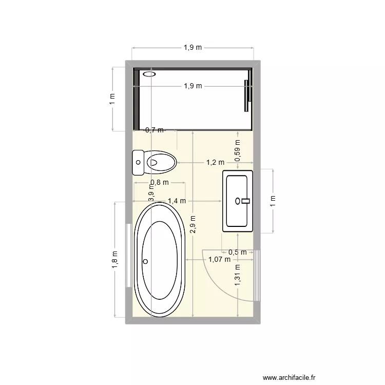 grosses_Bad_klein. Floor plan with 1  and 7 m²