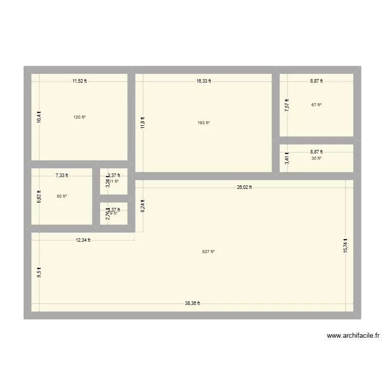 40x30. Floor plan with 8  and 94 m²