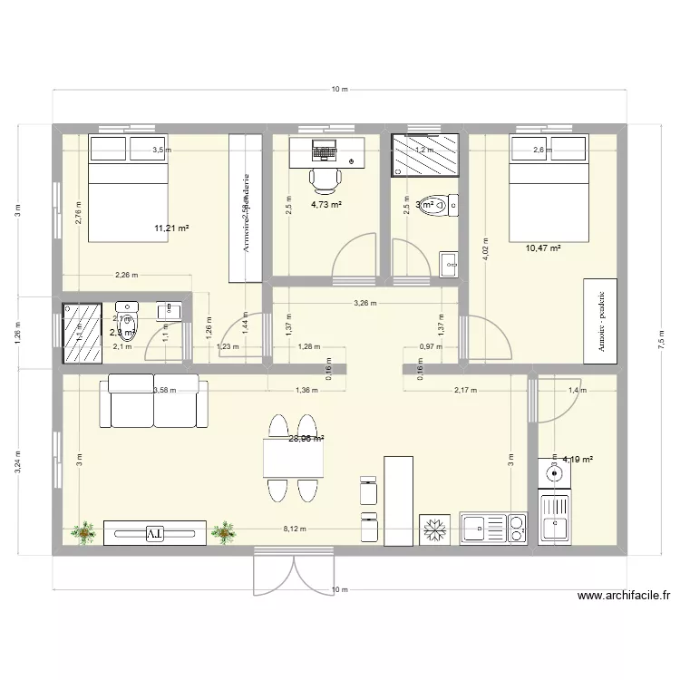 Cosmo. Floor plan with 7  and 65 m²