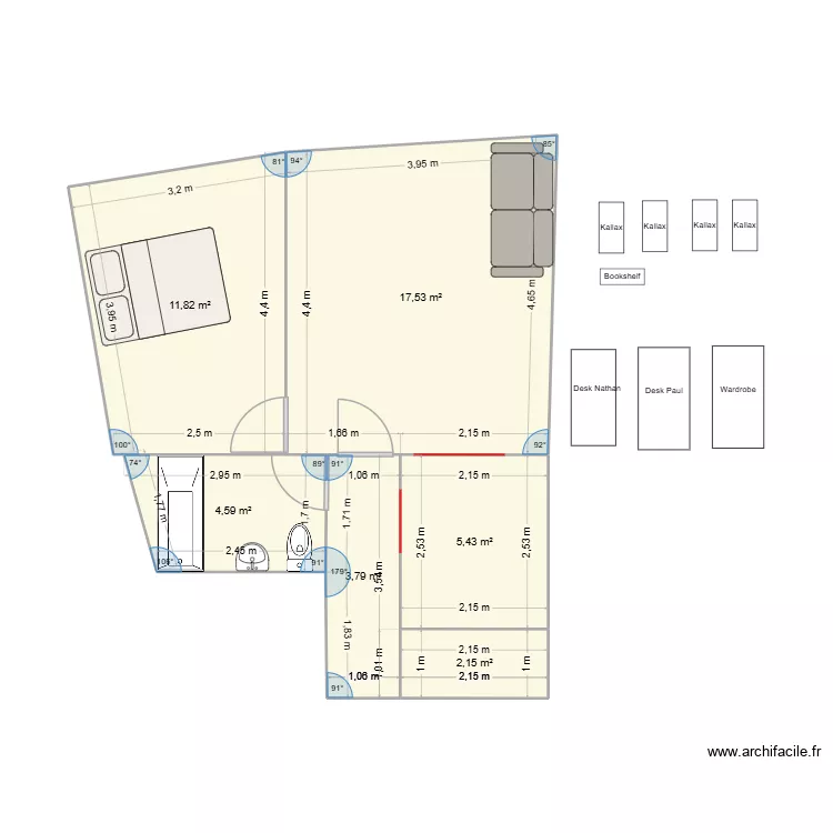 P & N - to play with - duplicate. Floor plan with 6  and 45 m²