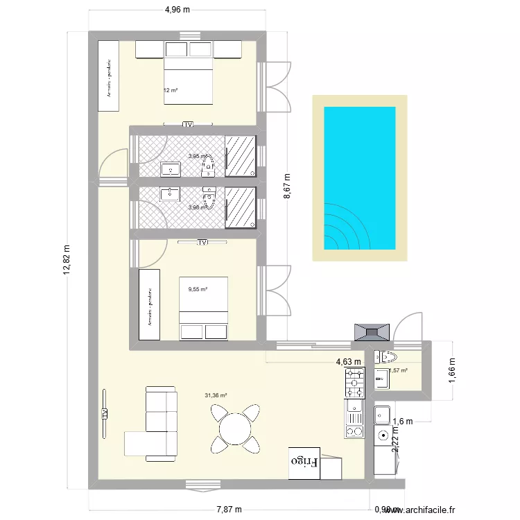 CH&Agrave;CARA. Floor plan with 6  and 62 m²