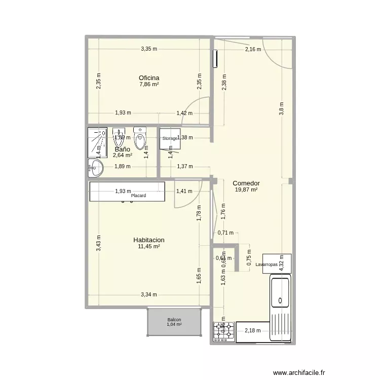 Depto. Floor plan with 4 Rooms and 42 m² Depto. Floor plan with 4 Rooms and 42 m²