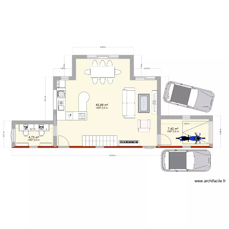 Casa Gaula_AB. Floor plan with 3 rooms and 56 m²
