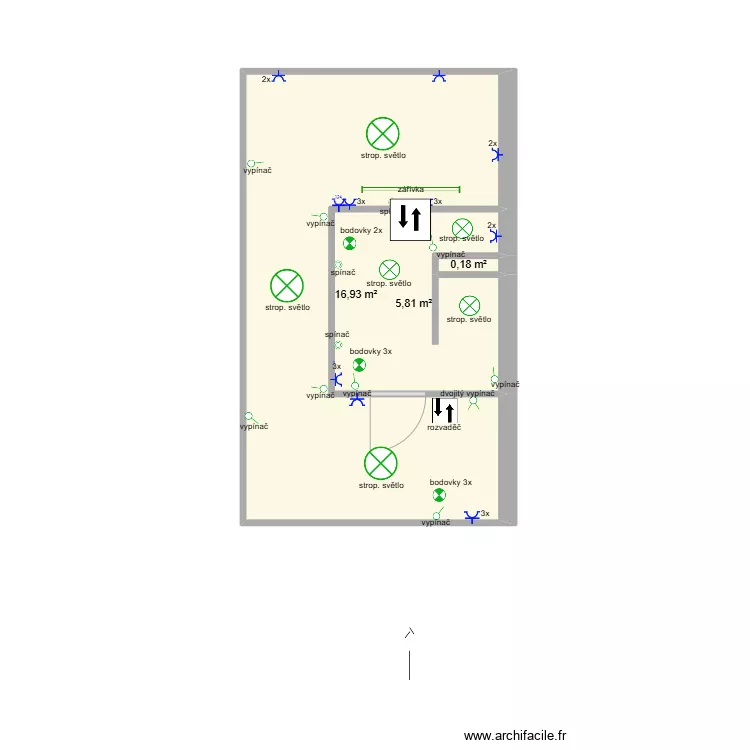 dave zahr světla a z&aacute;suvky rozvaděč. Floor plan with 
