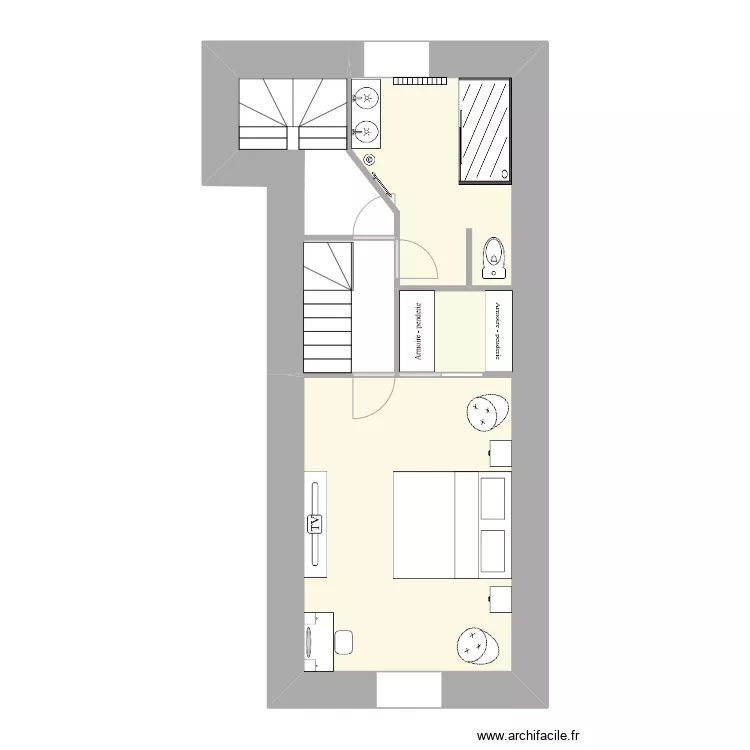 Cancale Hugo 1er &eacute;tage salle de bain et dressing. Floor plan with 